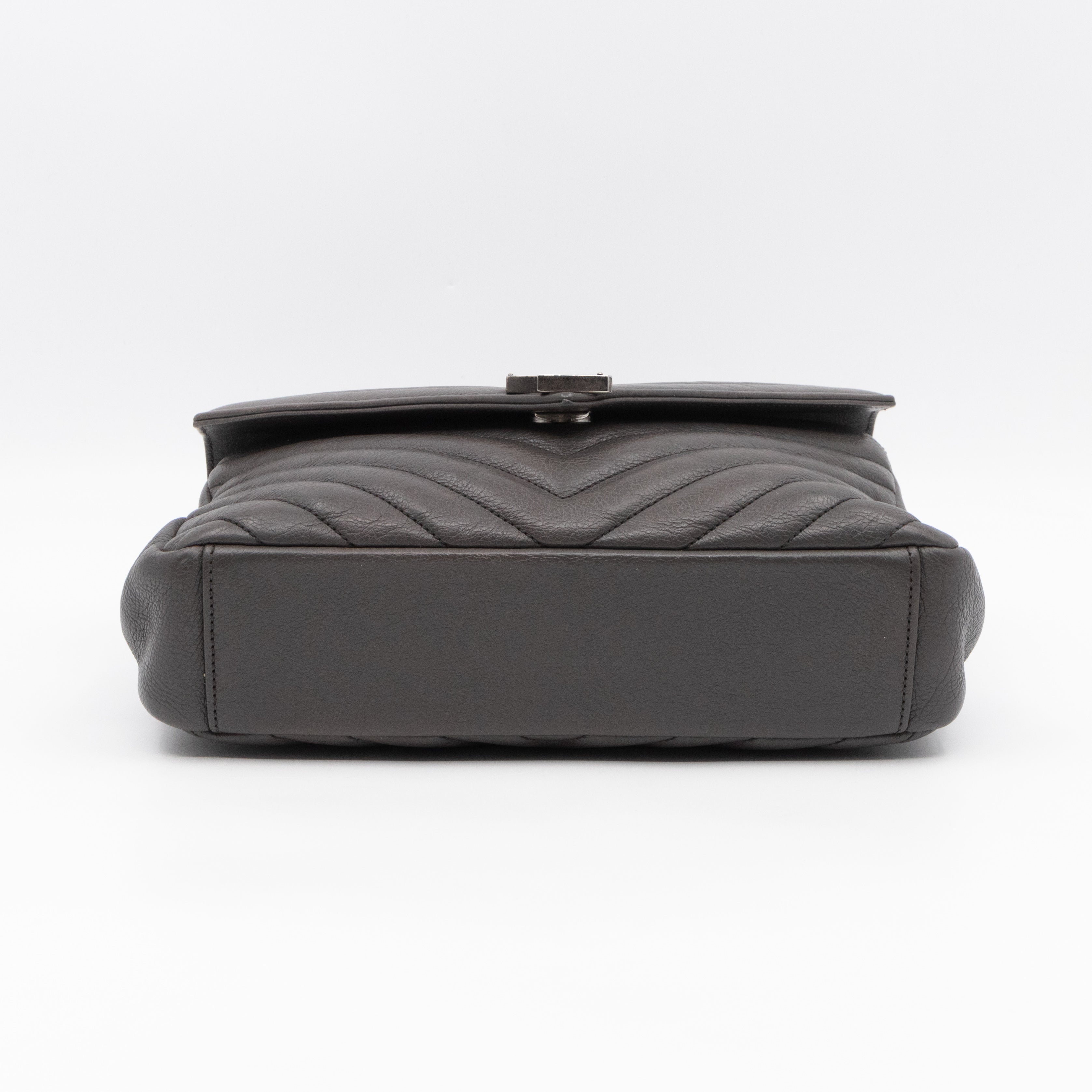 College Medium Chevron Quilted Gray Leather