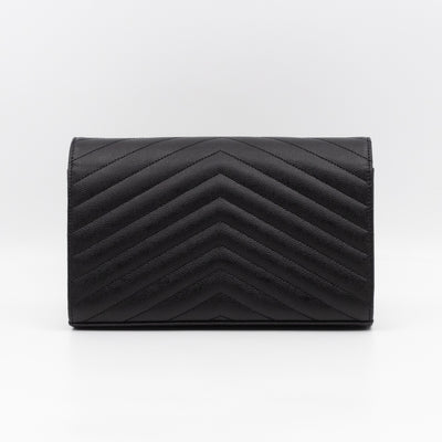 Cassandre Chain Wallet On Chain Black Grained Leather Silver