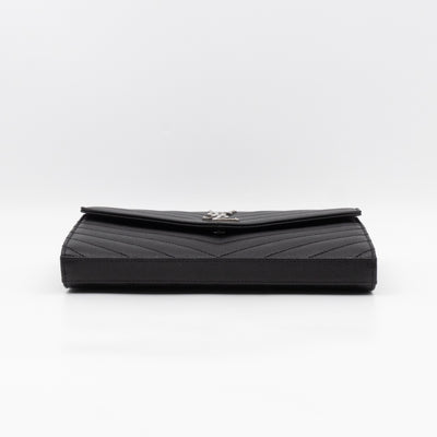 Cassandre Chain Wallet On Chain Black Grained Leather Silver