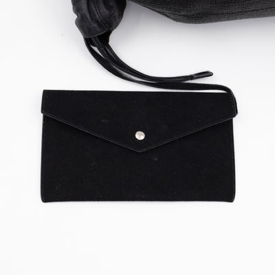 Teddy Drawstring Bucket Bag Black Raffia & Leather
