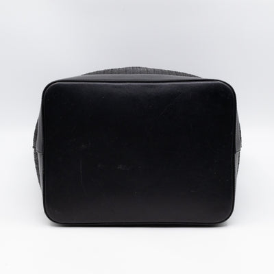 Teddy Drawstring Bucket Bag Black Raffia & Leather
