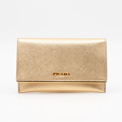 Metal Saffiano Wallet Gold Leather