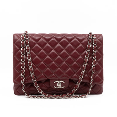 Classic Double Flap Maxi Burgundy Caviar Leather Silver