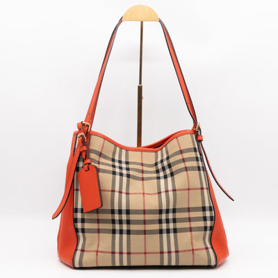 Small Canterbury Tote Haymarket Check Orange Leather