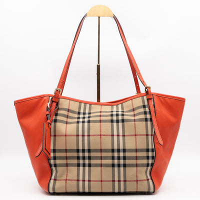 Small Canterbury Tote Haymarket Check Orange Leather