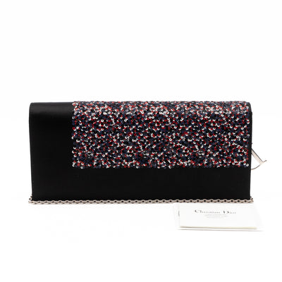 Lady Dior Chain Clutch Black Satin & Sequins