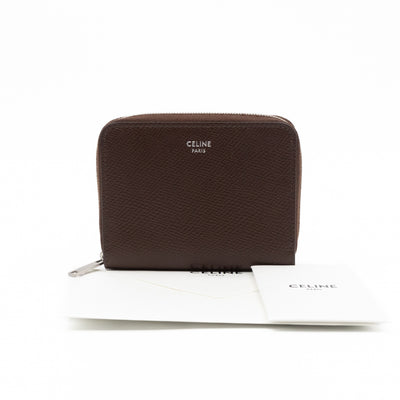 Zip Around Coin Purse Brown Calfskin Leather