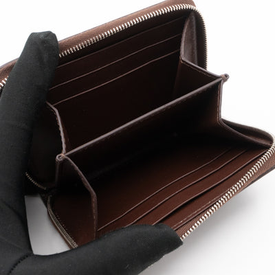 Zip Around Coin Purse Brown Calfskin Leather