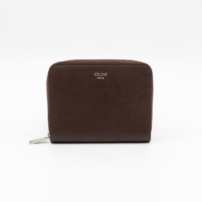 Zip Around Coin Purse Brown Calfskin Leather