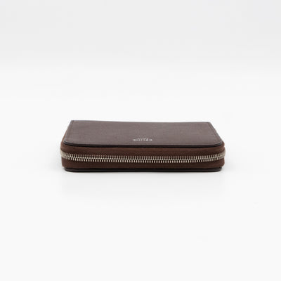 Zip Around Coin Purse Brown Calfskin Leather