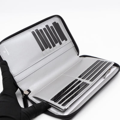 Camellia Embossed Zip Around Organizer Wallet Black Lambskin