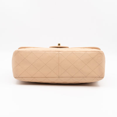 Classic Single Flap Jumbo Beige Caviarskin Leather Gold