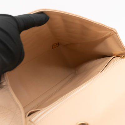 Classic Single Flap Jumbo Beige Caviarskin Leather Gold