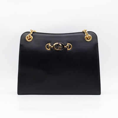 Zumi Chain Shoulder Bag Black Leather