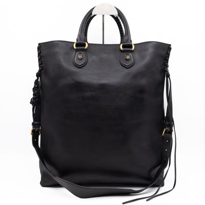 Braided Detail Feline Shopper Bag Black Leather