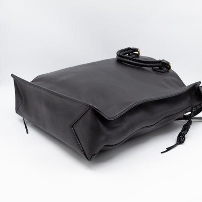 Braided Detail Feline Shopper Bag Black Leather