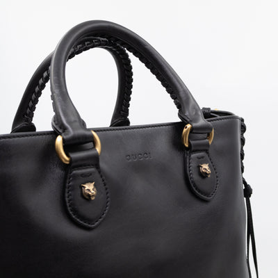 Braided Detail Feline Shopper Bag Black Leather