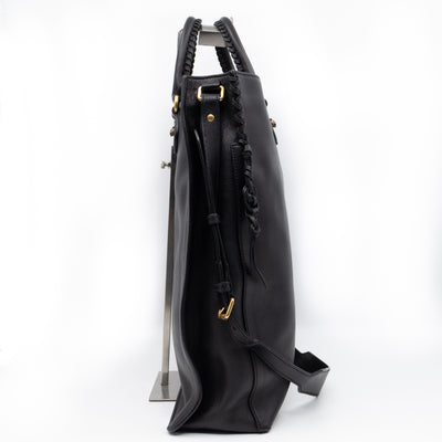Braided Detail Feline Shopper Bag Black Leather