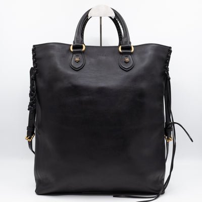 Braided Detail Feline Shopper Bag Black Leather