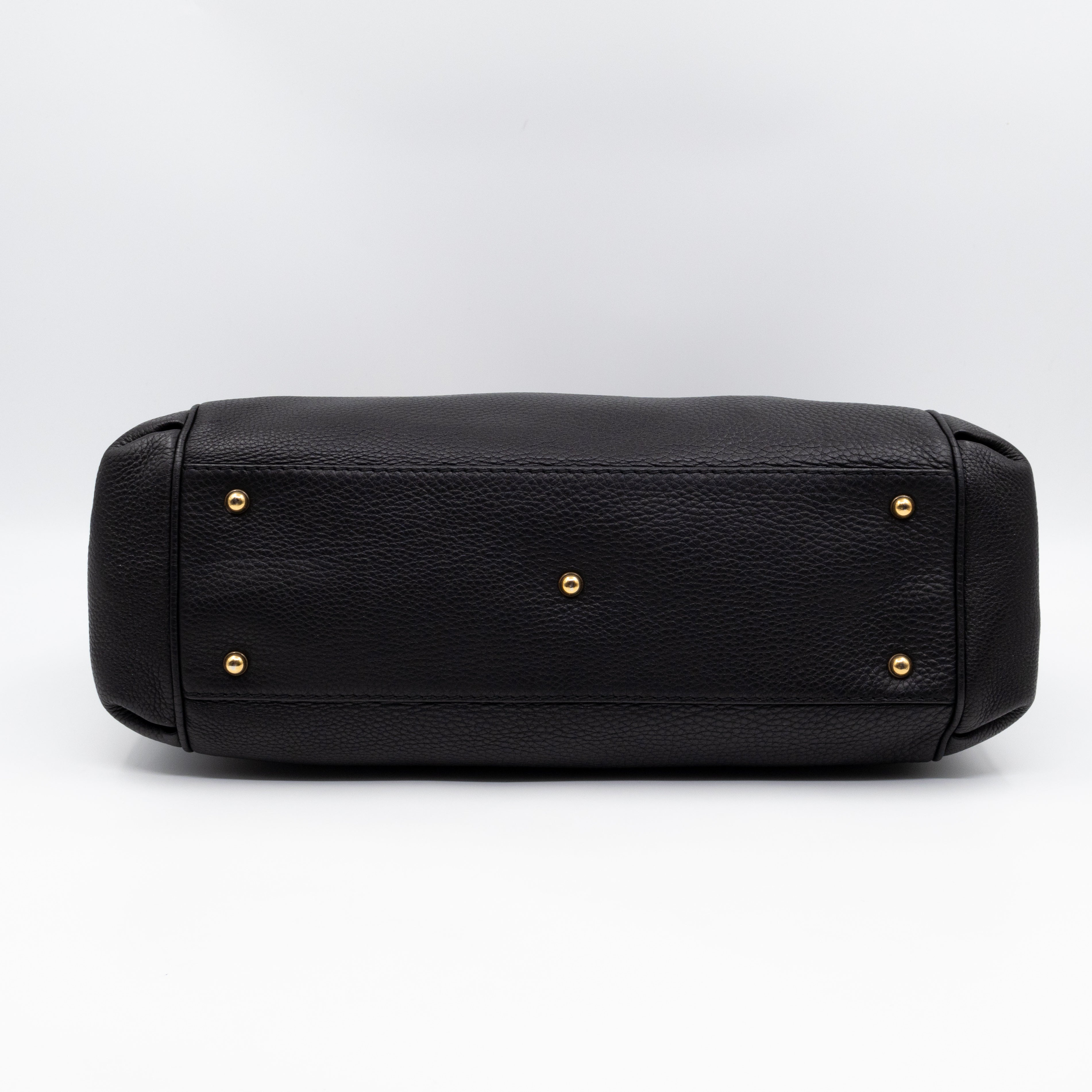 Ride Top Handle Tote Bag Black Pebbled Calfskin Leather