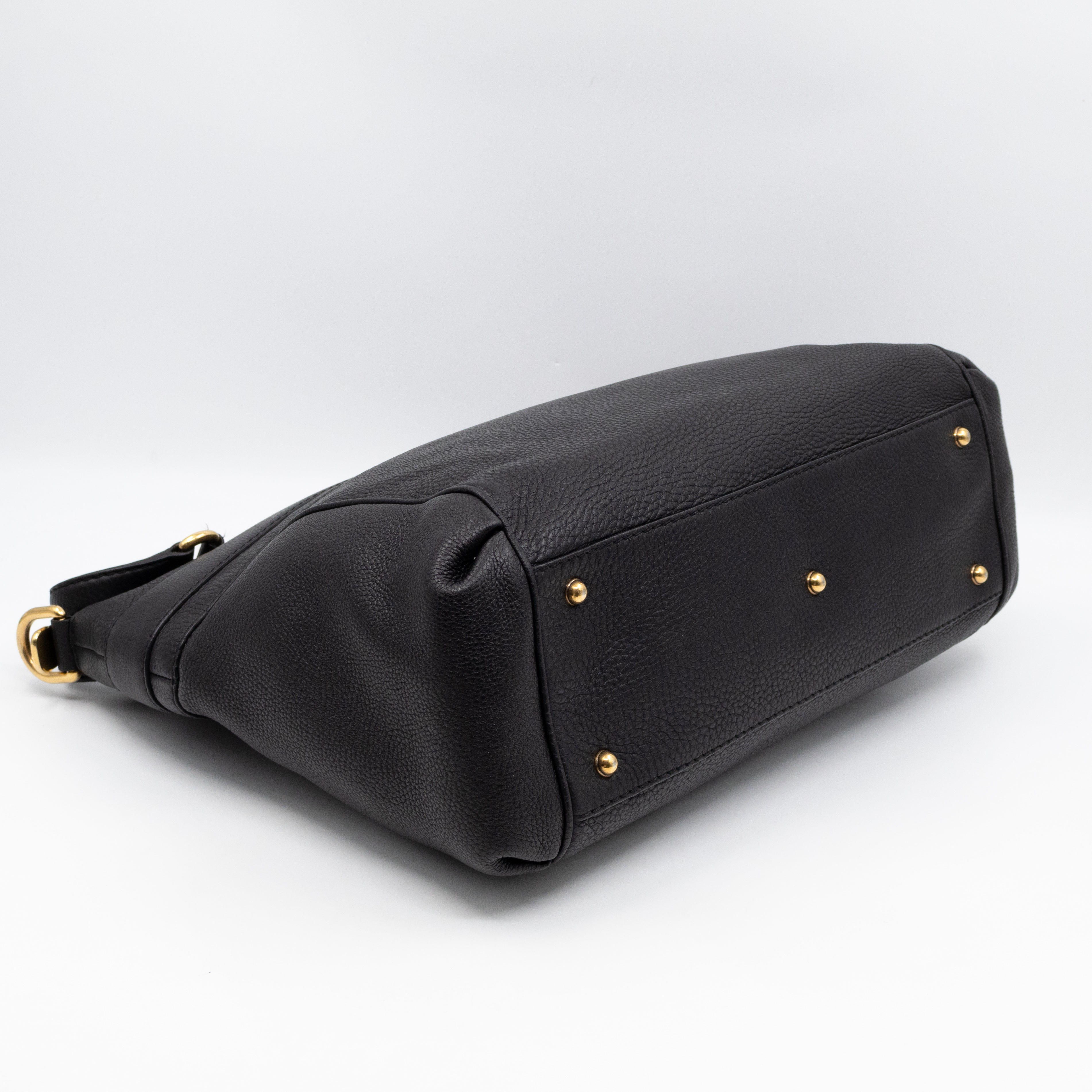 Ride Top Handle Tote Bag Black Pebbled Calfskin Leather