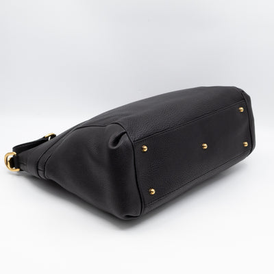 Ride Top Handle Tote Bag Black Pebbled Calfskin Leather