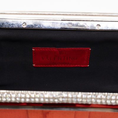 Crystal Satin Evening Clutch Bag Red Satin