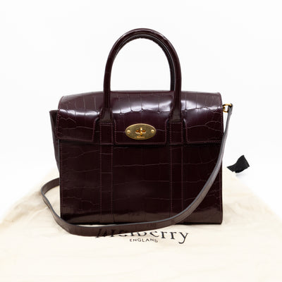 Small Bayswater Oxblood Polished Croc Embossed Leather