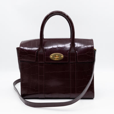 Small Bayswater Oxblood Polished Croc Embossed Leather
