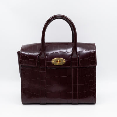 Small Bayswater Oxblood Polished Croc Embossed Leather