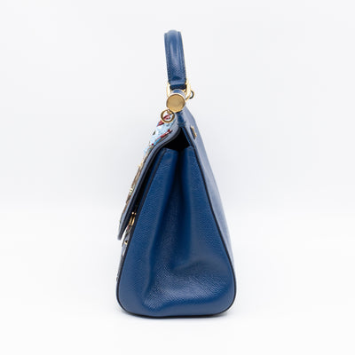 Sicily Medium Drummer Print Blue Leather