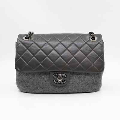Edelweiss Flower Flap Bag Grey Glazed Calfskin & Felt