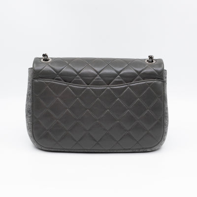 Edelweiss Flower Flap Bag Grey Glazed Calfskin & Felt