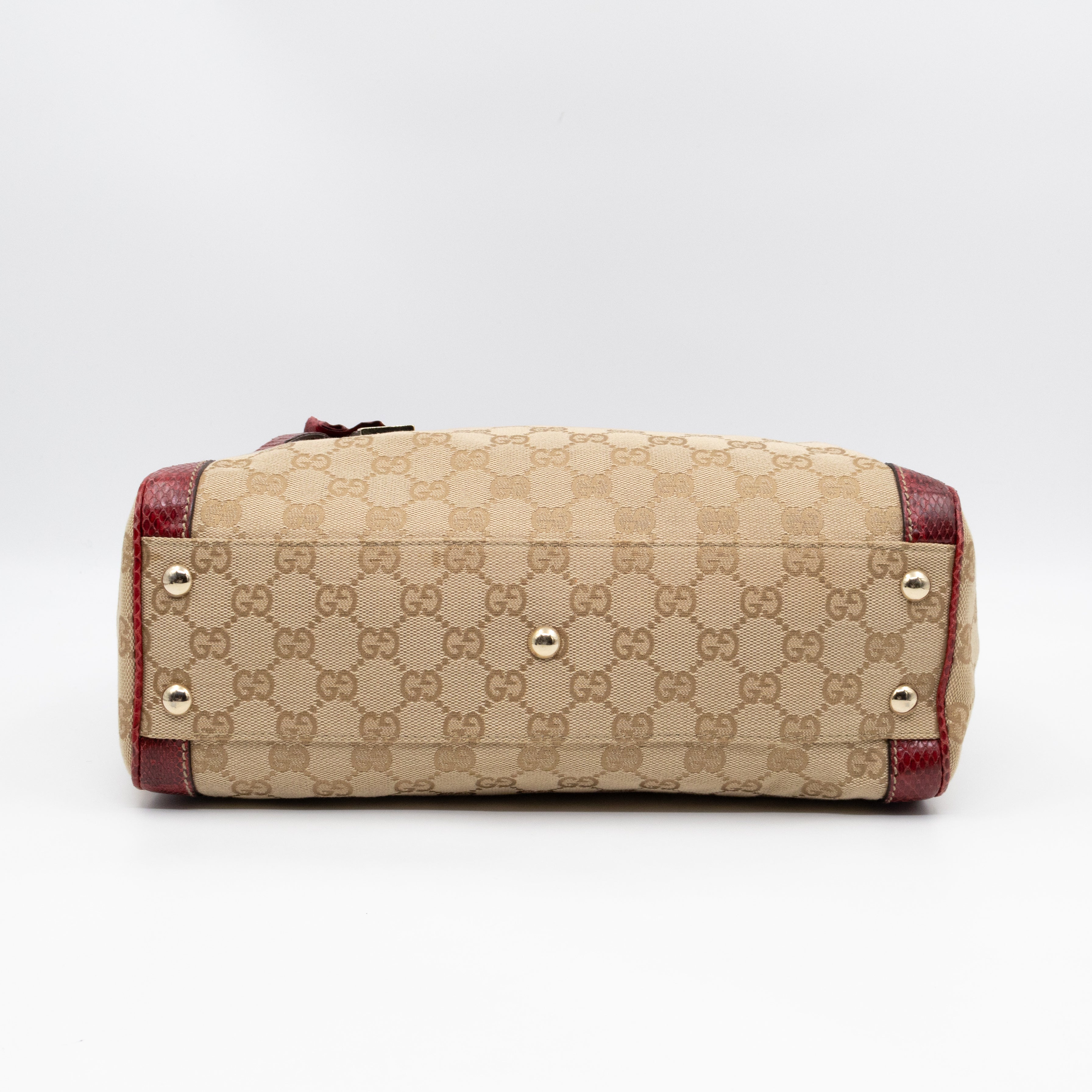 Trophy Small Tote Bag Beige GG Canvas Red Python Leather