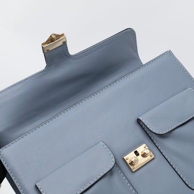 Large Rockstud Glam Lock Top Handle Bag Blue Leather