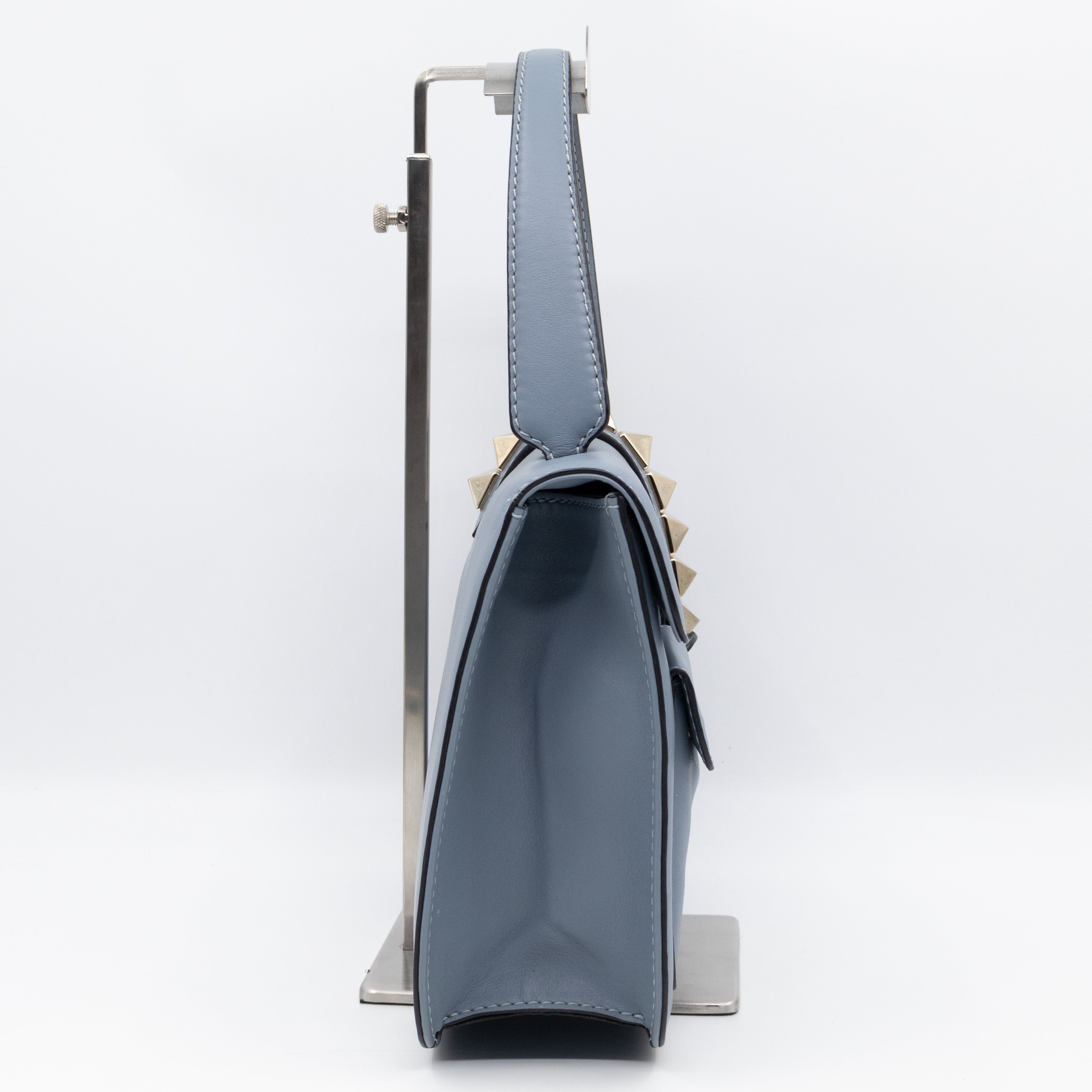 Large Rockstud Glam Lock Top Handle Bag Blue Leather