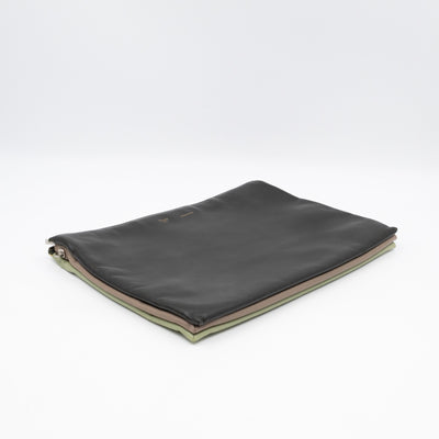 Soft Trio Zipped Bag Dark Green Leather