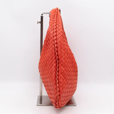 Veneta Hobo Bag Small Intrecciato Orange Leather