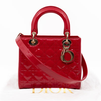 Lady Dior Medium Red Patent Leather