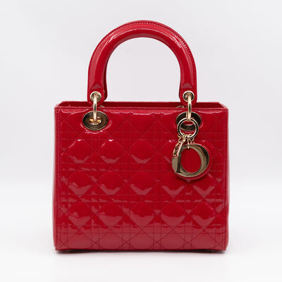 Lady Dior Medium Red Patent Leather