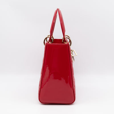 Lady Dior Medium Red Patent Leather