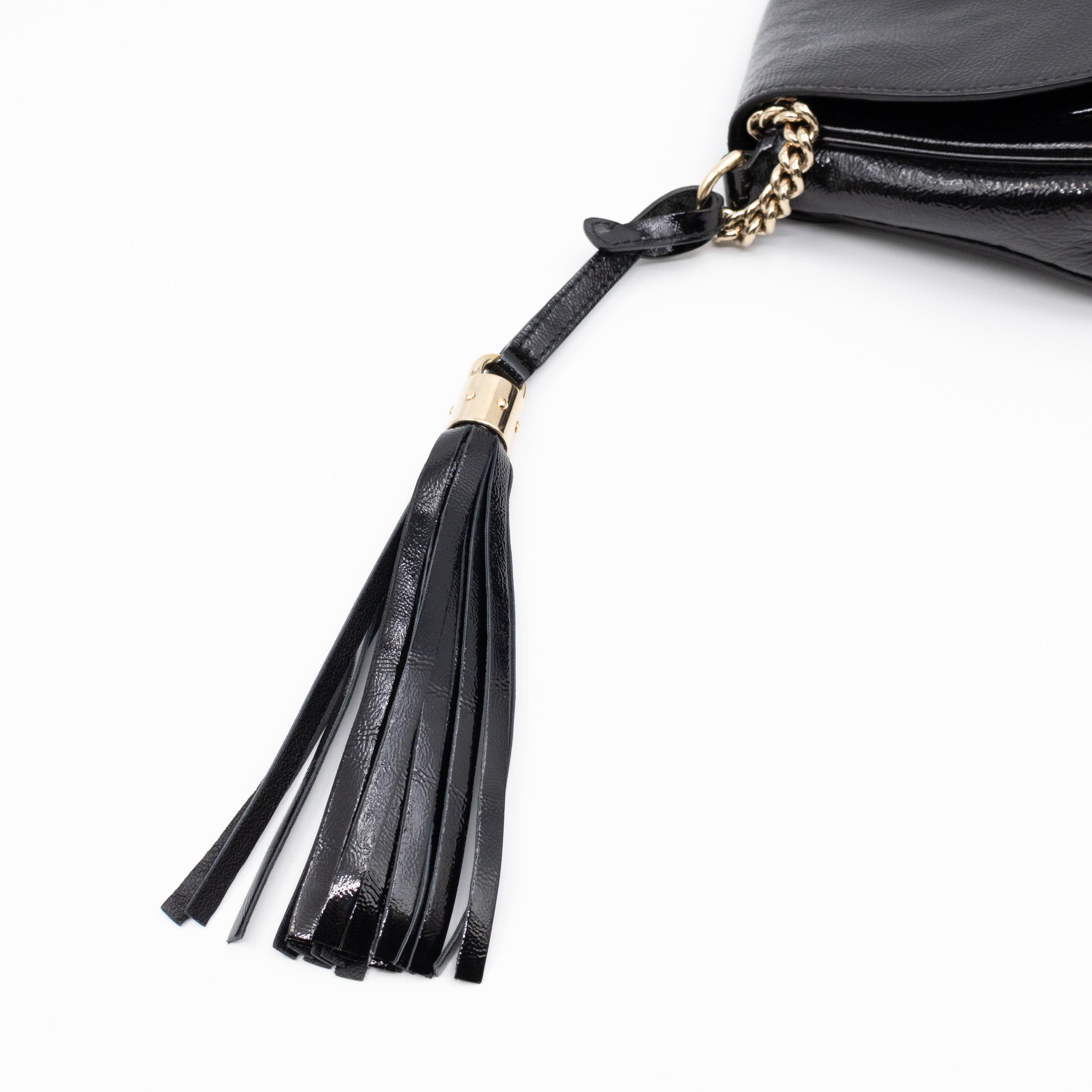 Soho Medium Flap Chain Bag Black Patent Leather