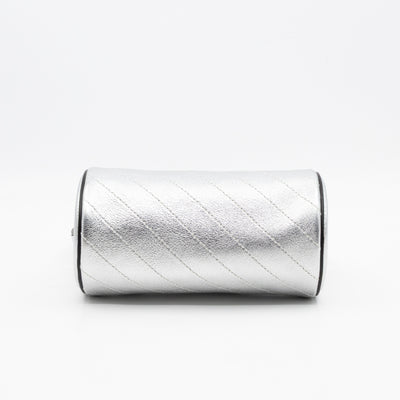 Mini Blondie Shoulder Bag Silver Diagonal Quilted Leather