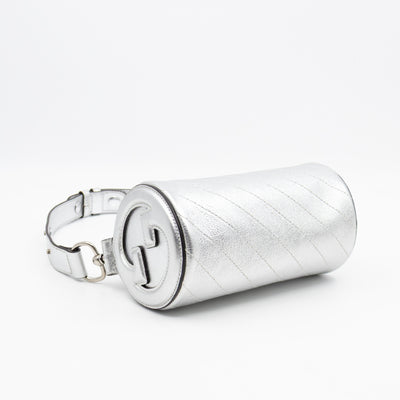Mini Blondie Shoulder Bag Silver Diagonal Quilted Leather