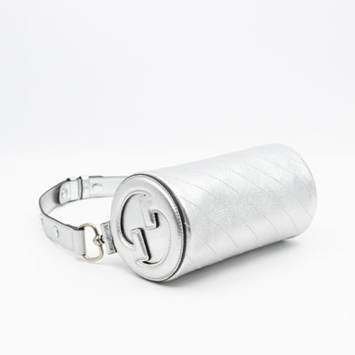 Mini Blondie Shoulder Bag Silver Diagonal Quilted Leather