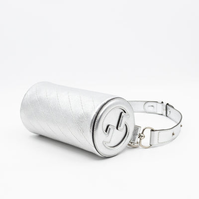 Mini Blondie Shoulder Bag Silver Diagonal Quilted Leather