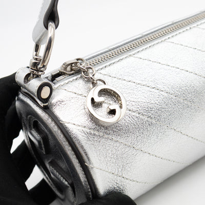 Mini Blondie Shoulder Bag Silver Diagonal Quilted Leather
