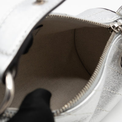 Mini Blondie Shoulder Bag Silver Diagonal Quilted Leather