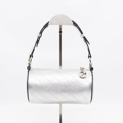 Mini Blondie Shoulder Bag Silver Diagonal Quilted Leather