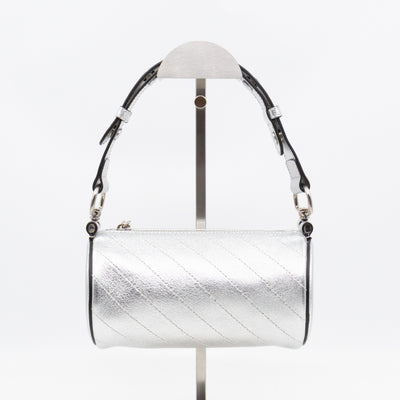 Mini Blondie Shoulder Bag Silver Diagonal Quilted Leather